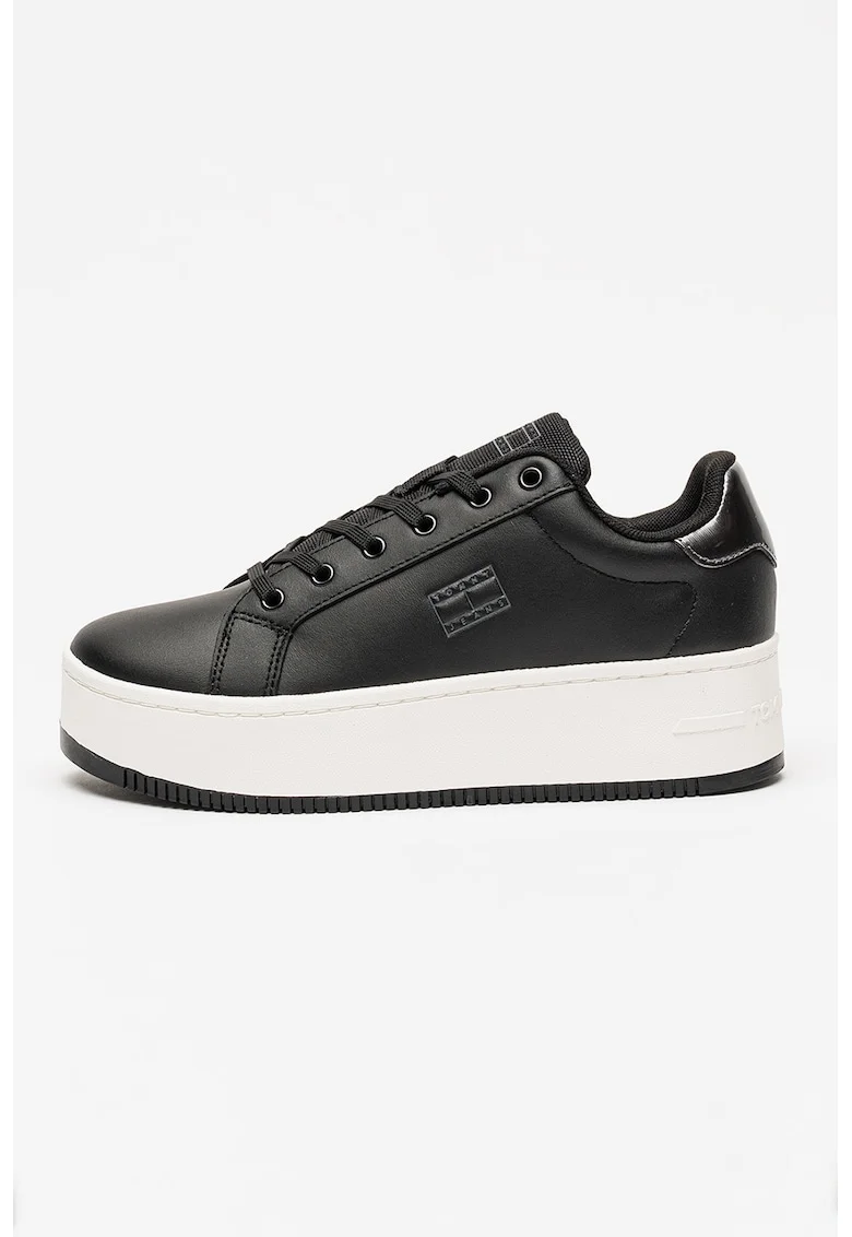 Pantofi sport flatform cu segmente de piele, Negru