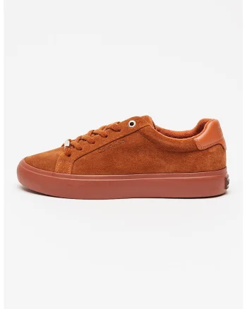 Pantofi sport de piele intoarsa cu logo, Maro scortisoara
