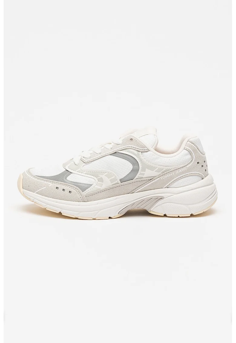 Pantofi sport de plasa cu garnituri de piele ecologica Archie'25, Gri cenusiu/Alb optic