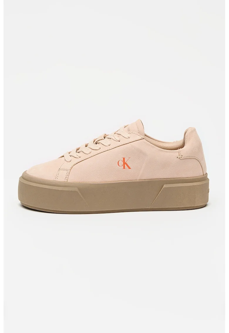 Pantofi sport flatform din piele intoarsa, Piersica