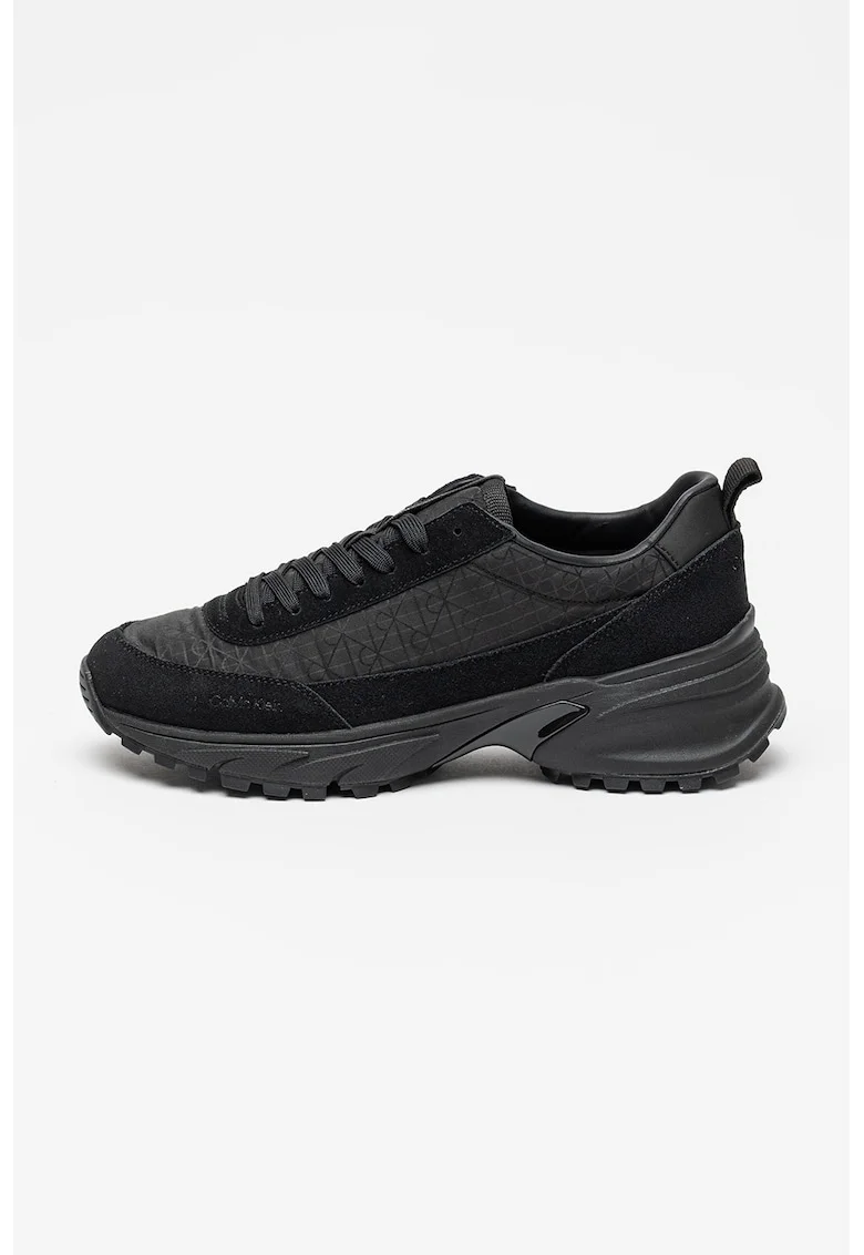 Pantofi sport demiwedge cu garnituri de piele intoarsa, Negru/Gri inchis