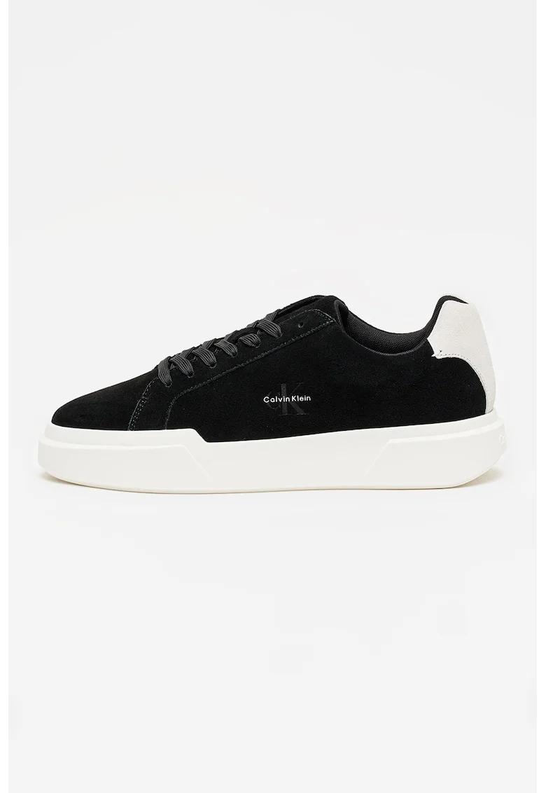 Pantofi sport de piele intoarsa cu logo, Alb/Negru
