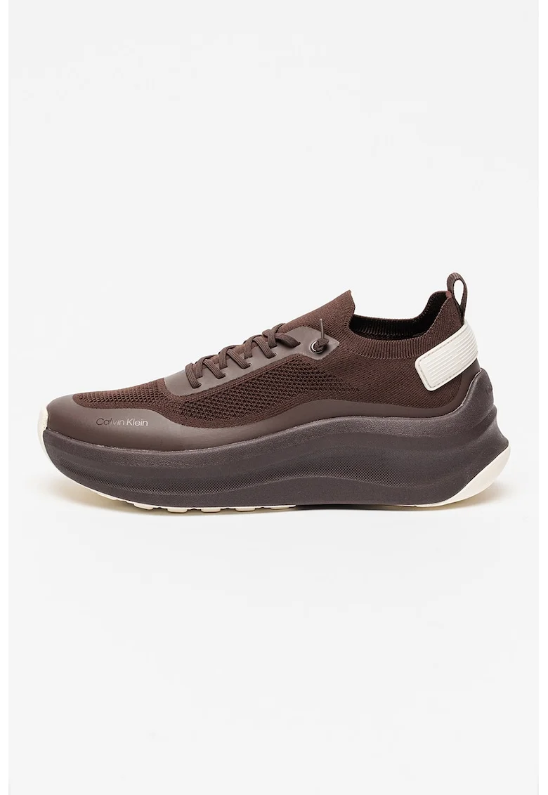 Pantofi sport wedge din material textil, Maro cognac