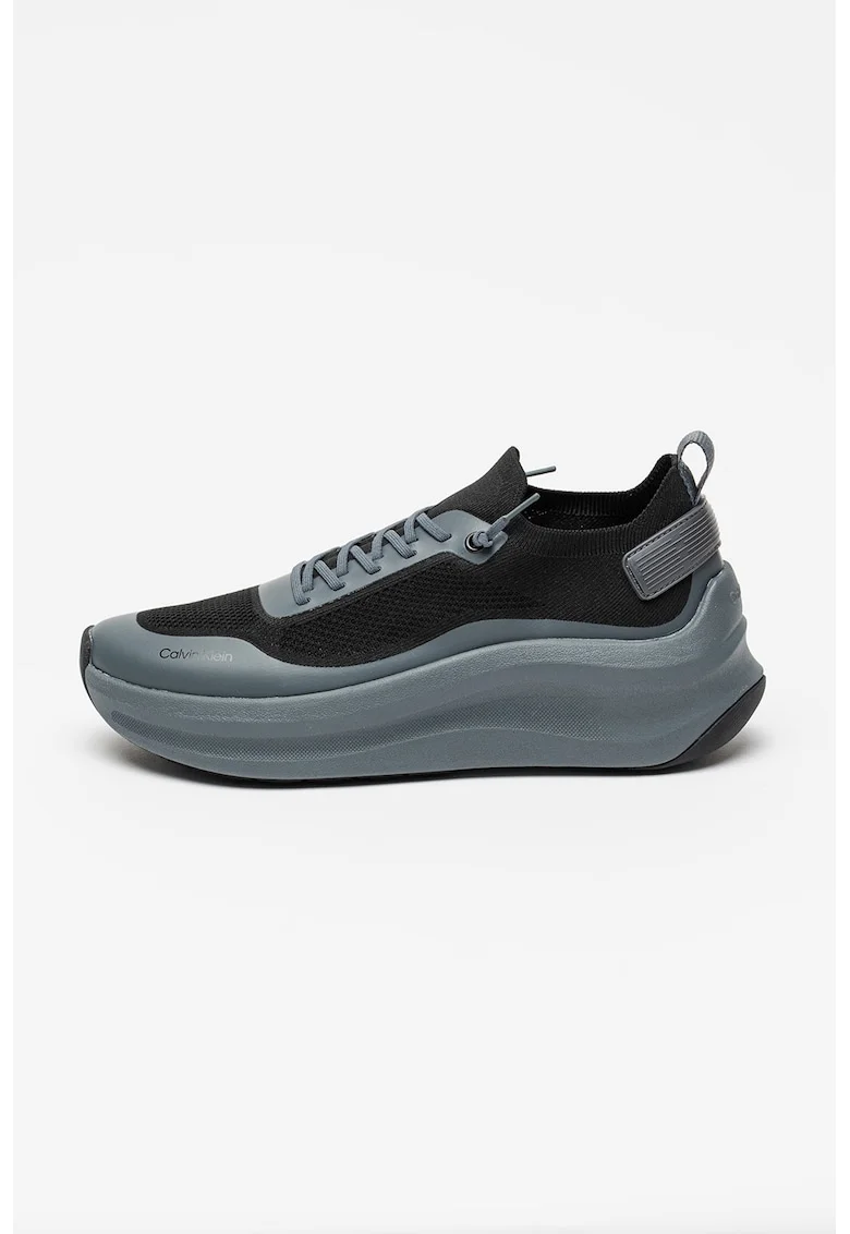 Pantofi sport wedge din material textil, Negru/Gri carbune