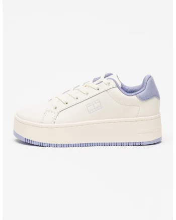Pantofi sport flatform cu segmente de piele, Alb fildes/Lila