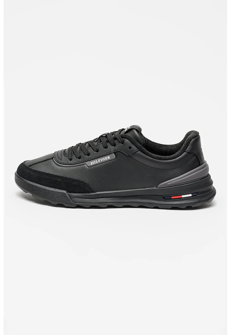 Pantofi sport de piele si piele ecologica Retro Runner, Negru/Gri inchis
