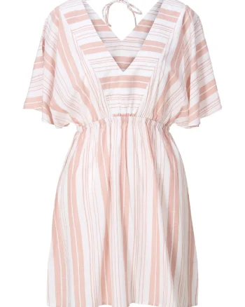 Rochie mini de plaja cu dungi, Alb/Bej