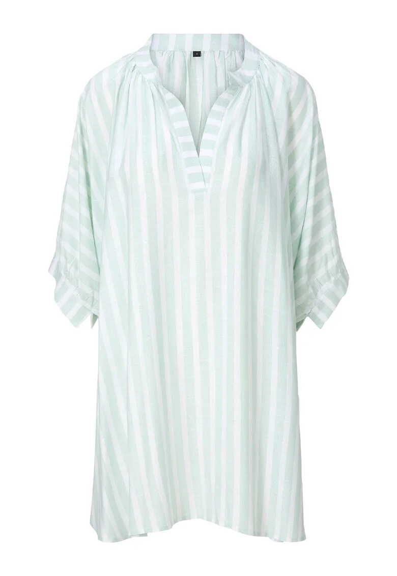 Rochie in dungi cu decolteu de caftan, Verde menta
