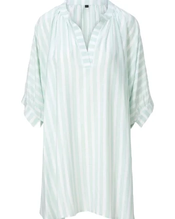 Rochie in dungi cu decolteu de caftan, Verde menta