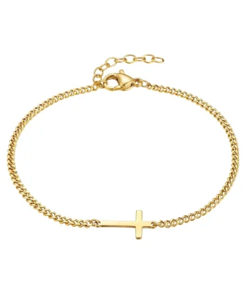 Bratara din lant placata cu aur de 14K si talisman cu cruce, Auriu