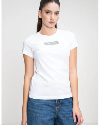 Tricou slim fit din bumbac organic cu logo reflectorizant, Alb