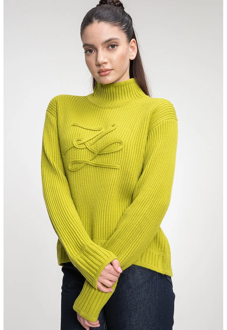 Pulover din amestec de lana cu monograma, Verde