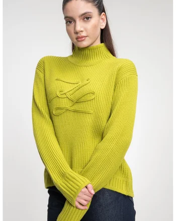 Pulover din amestec de lana cu monograma, Verde