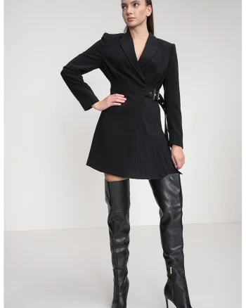 Rochie-sacou scurta cu pliuri, Negru