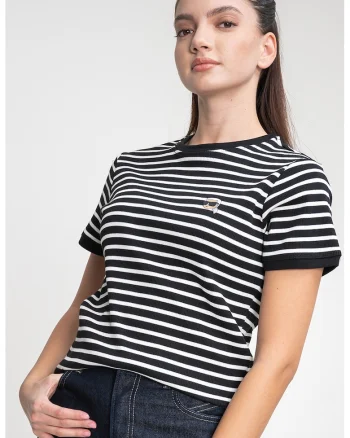Tricou din amestec de modal cu model in dungi, Negru