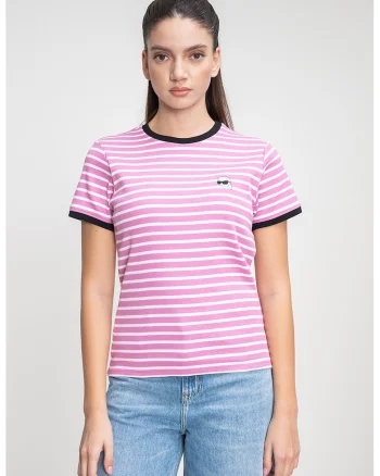 Tricou din amestec de modal cu model in dungi, Alb/Roz