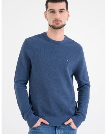 Pulover uni cu decolteu la baza gatului, Albastru inchis