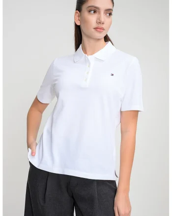 Tricou polo regular-fit cu logo discret, Alb optic