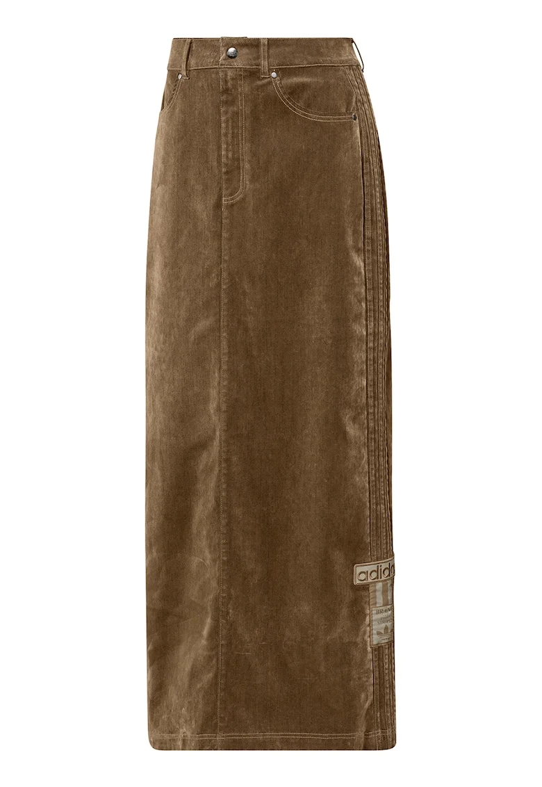 Fusta lunga dreapta din denim, Maro inchis