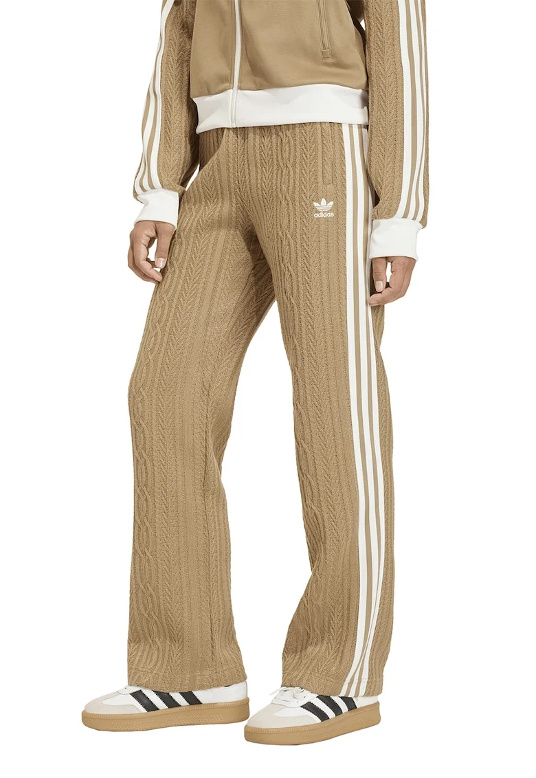 Pantaloni tricotati cu logo, Alb/Maro camel