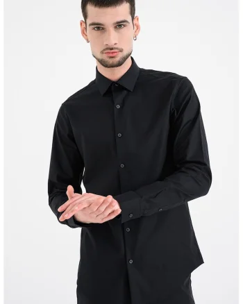 Camasa slim-fit cu model uni, Negru