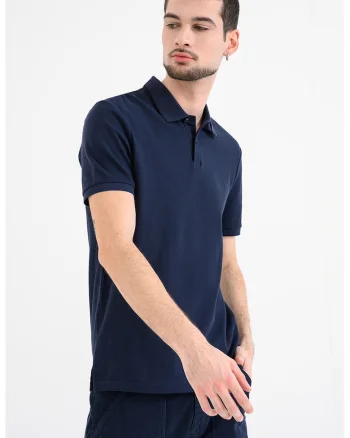 Tricou polo din bumbac pique, Bleumarin