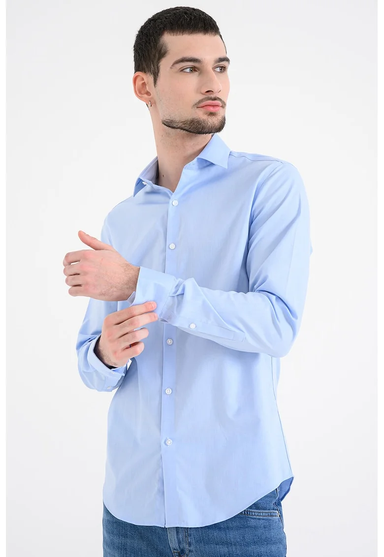 Camasa slim-fit cu model uni, Albastru deschis