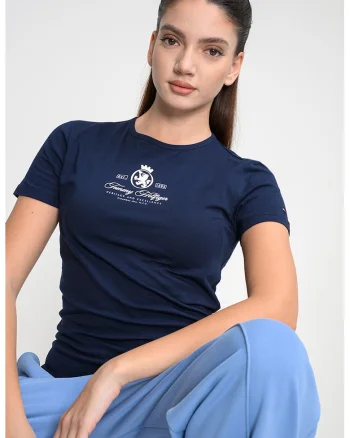 Tricou slim-fit cu decolteu la baza gatului, Alb/Bleumarin
