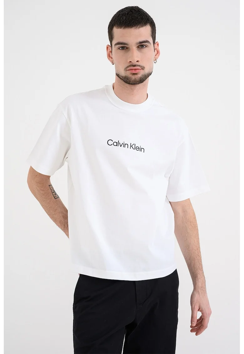 Tricou cu imprimeu logo, Alb murdar