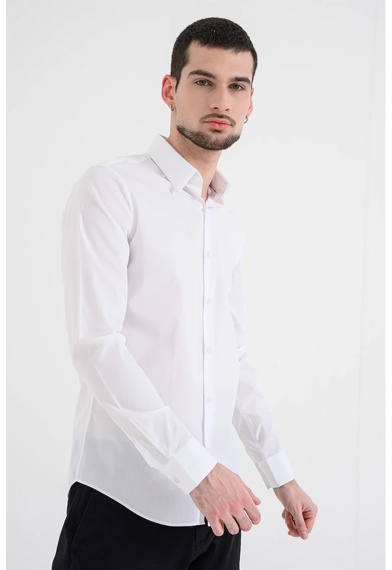 Camasa extra slim-fit cu model uni, Alb optic