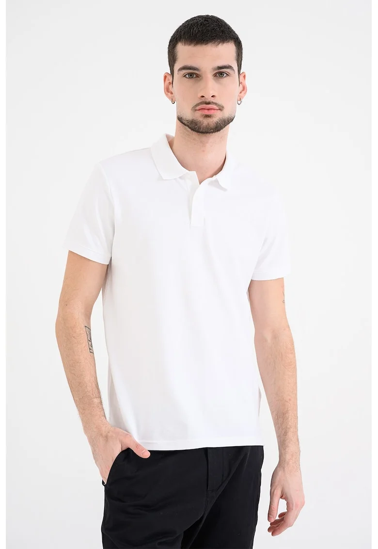 Tricou polo din bumbac pique cu croiala slim-fit, Alb