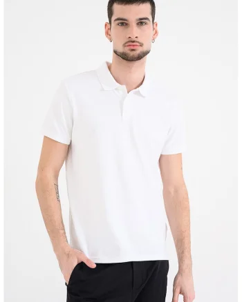 Tricou polo din bumbac pique cu croiala slim-fit, Alb