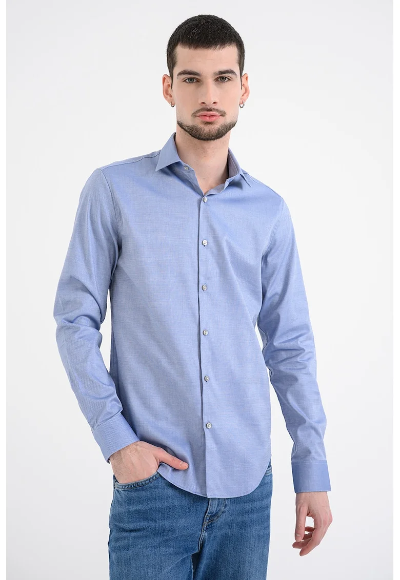 Camasa slim-fit cu model, Alb/Bleumarin