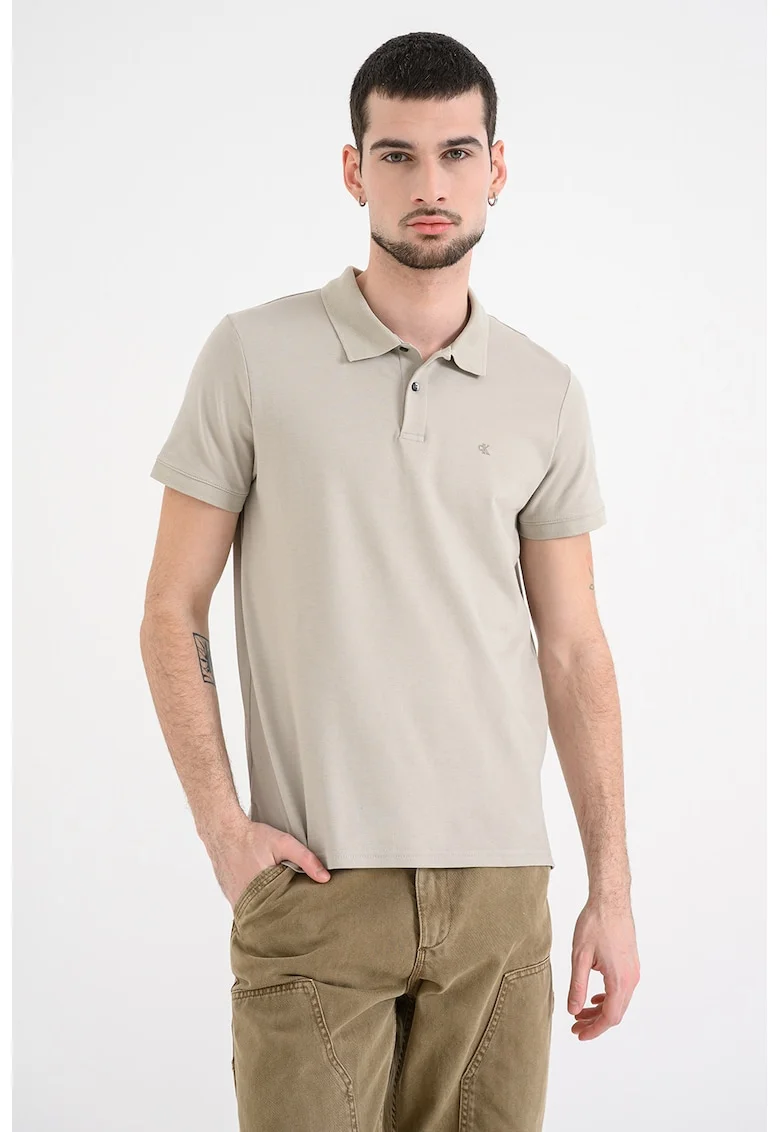 Tricou polo din bumbac pique cu croiala slim-fit, Verde pal