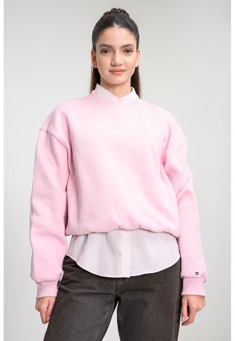 Bluza de trening cu croiala regular-fit si logo, Roz