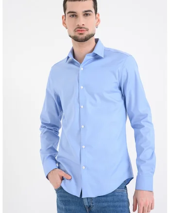 Camasa slim-fit din amestec de bumbac, Gri deschis/Albastru deschis
