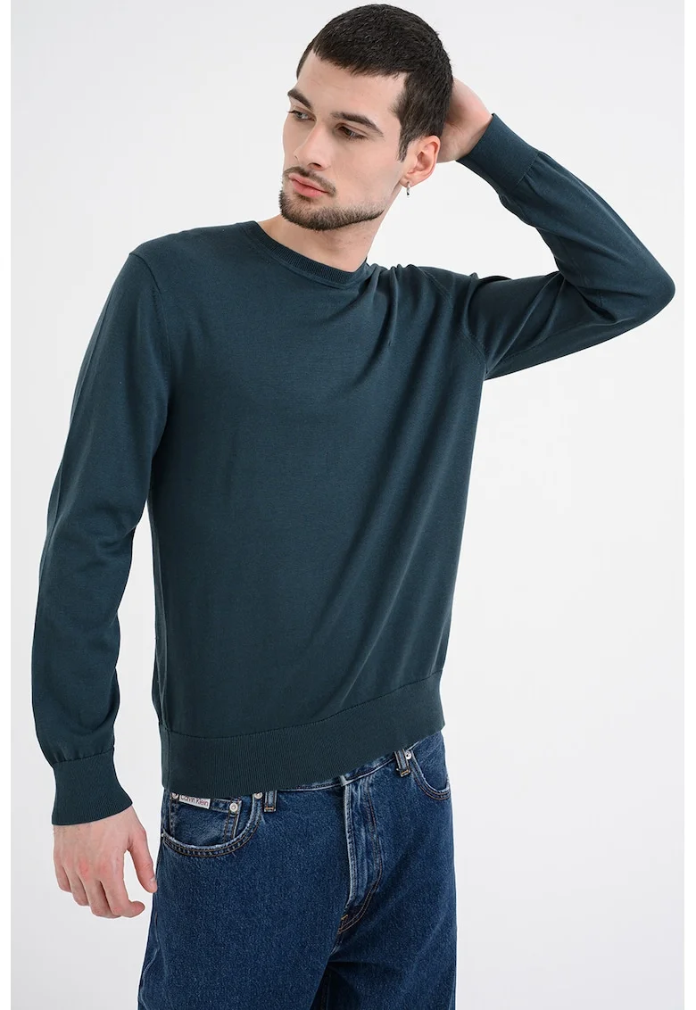 Pulover uni cu decolteu la baza gatului, Verde englez