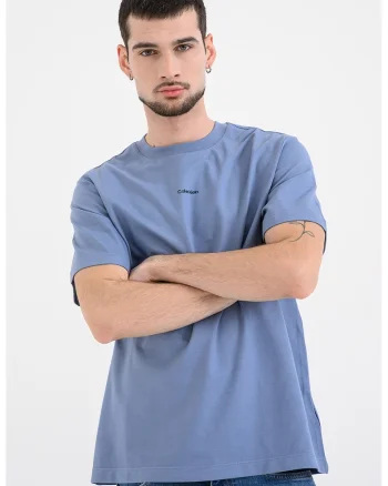 Tricou lejer din bumbac pique, Albastru prafuit