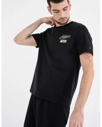 Tricou slim-fit cu imprimeu logo, Negru