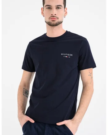 Tricou cu decolteu la baza gatului si imprimeu logo, Bleumarin