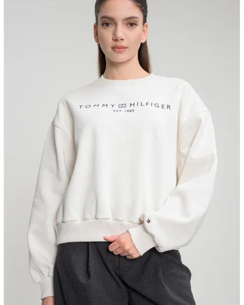 Bluza de trening cu croiala regular-fit si logo, Alb