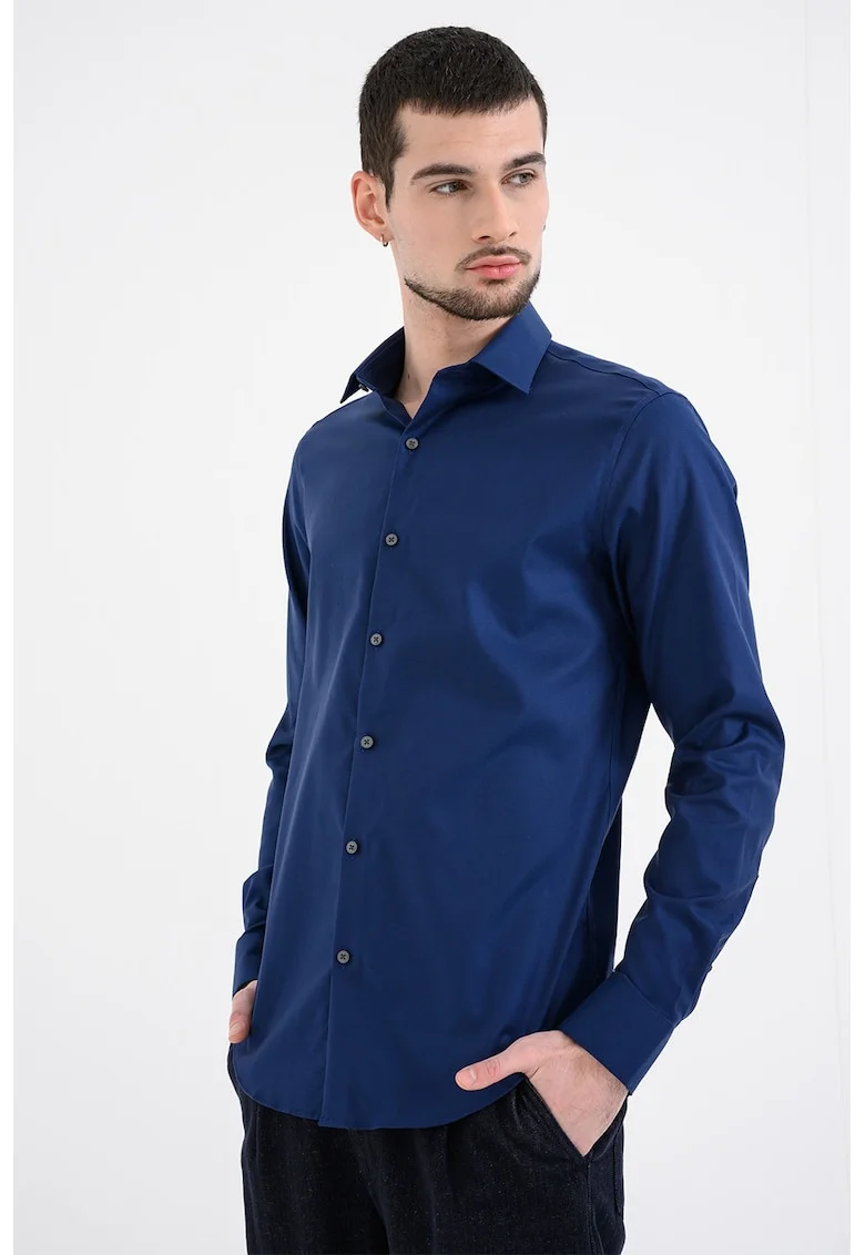 Camasa slim-fit din amestec de bumbac, Bleumarin