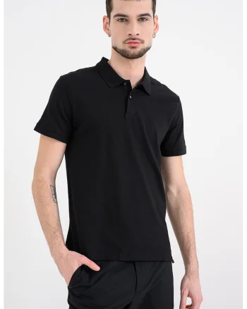 Tricou polo din bumbac pique cu croiala slim-fit, Negru