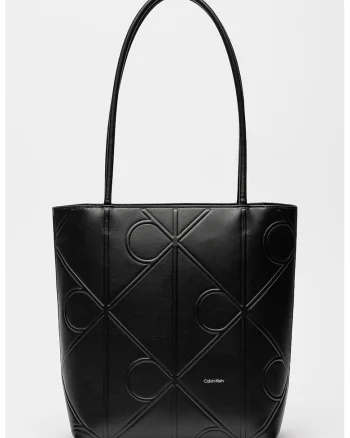 Geanta tote cu model monograma, Negru