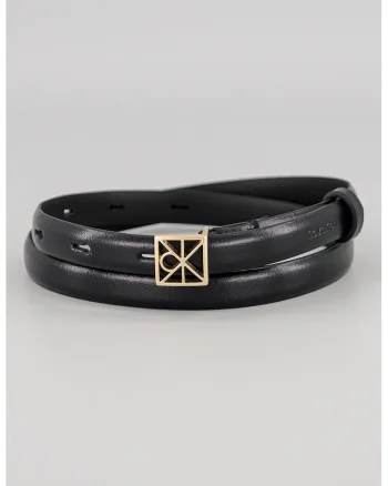 Curea din piele cu catarama logo, Negru
