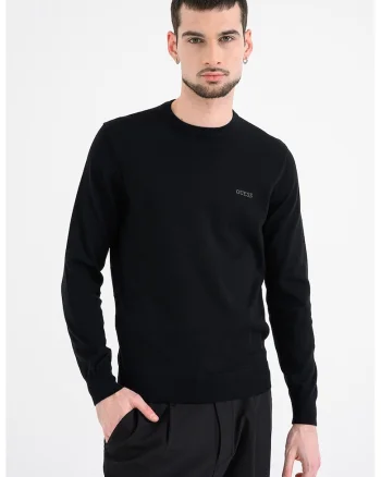 Pulover tricotat fit cu decolteu la baza gatului, Negru