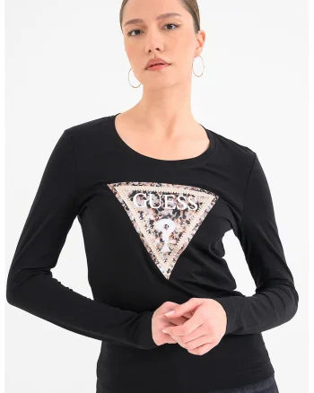 Bluza slim fit cu logo decorat, Negru