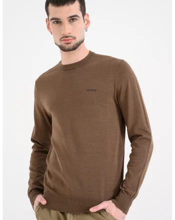 Pulover tricotat fit cu decolteu la baza gatului, Verde masliniu