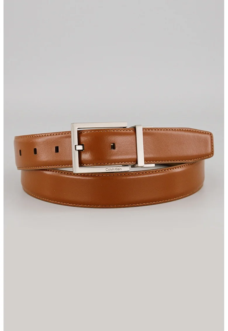 Curea din piele cu catarama patrata, Caramel