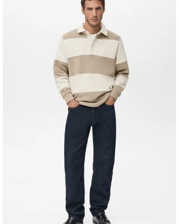 Bluza polo cu dungi, Bej
